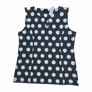 Talbots Petite Small Black & White Polka Dot Sleeveless Tunic Blouse NWT